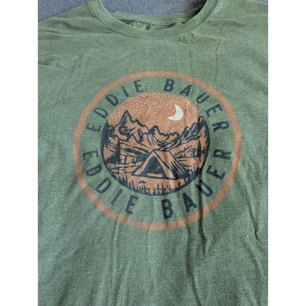 Eddie Bauer Mens Graphic T-Shirt Olive Green Mountain‎ Camping L Short Sleeve